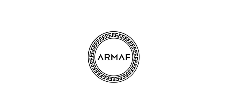 Armaf logo featuring a circular design with intricate black patterns and the brand name "ARMAF" in bold, modern typography