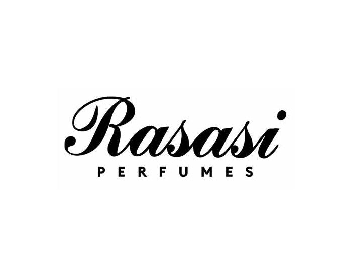 Rasasi Perfumes logo in elegant gold text, highlighting the brand name in a sophisticated font on a white background.
