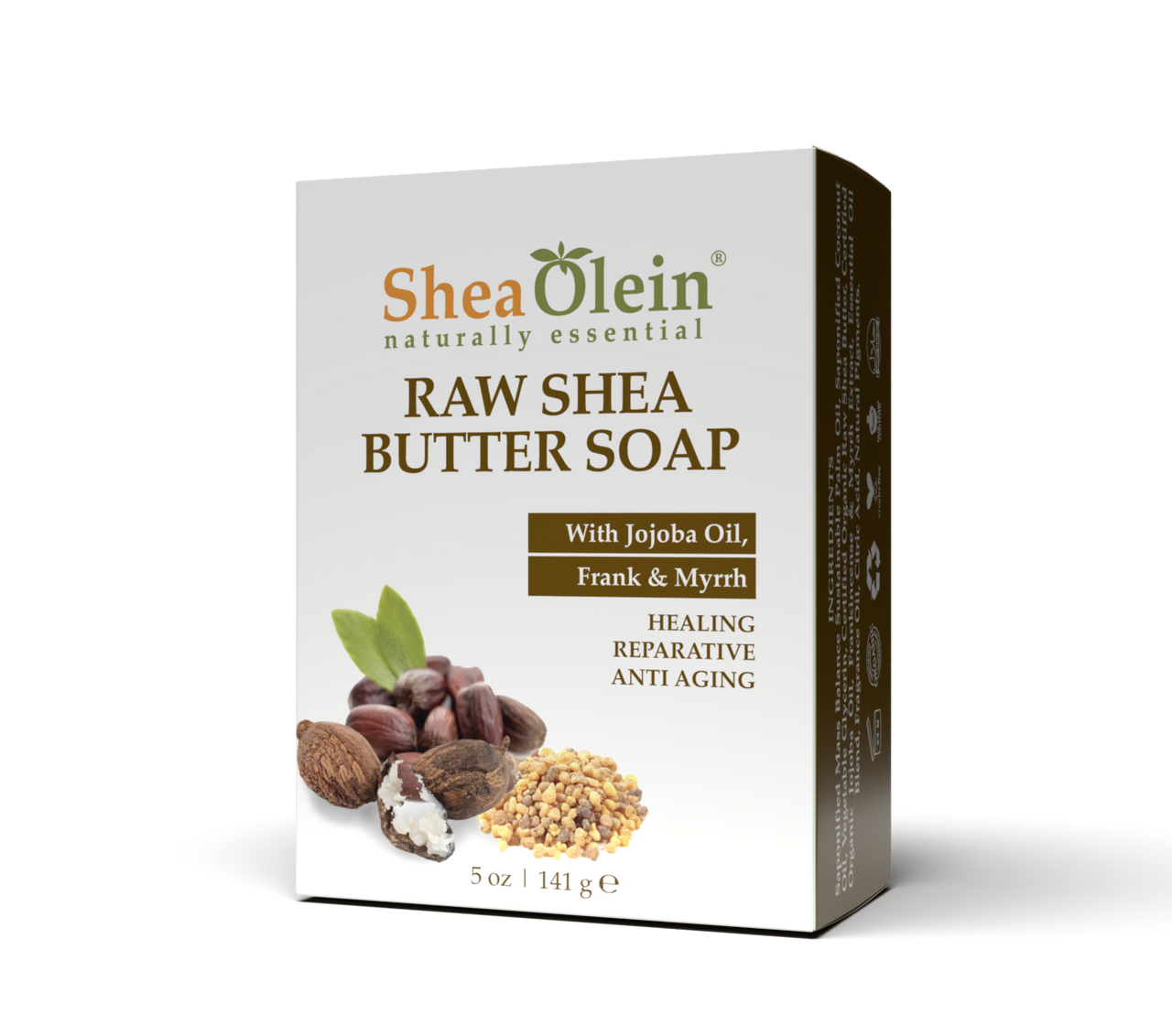 Angled view of Shea Olein Amber Oudh Aromatherapy Soap, enriched with Rosemary and Amber Extract for soothing and rejuvenating skin care.