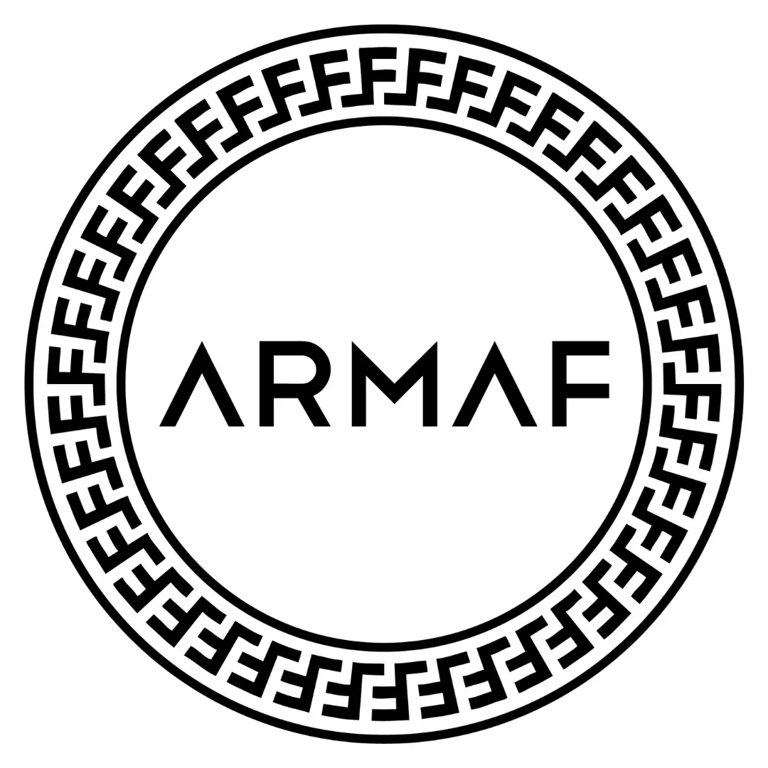 Armaf logo featuring a circular design with intricate black patterns and the brand name "ARMAF" in bold, modern typography.