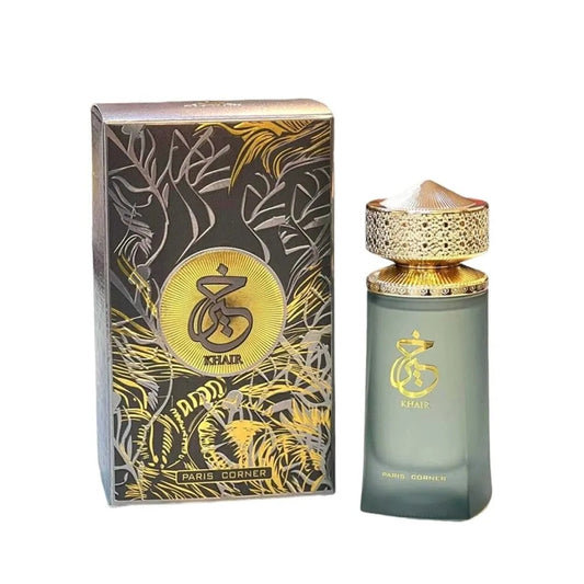 KHair Eau de Parfum 100ml bottle with intricate golden design and matching black and gold packaging.
