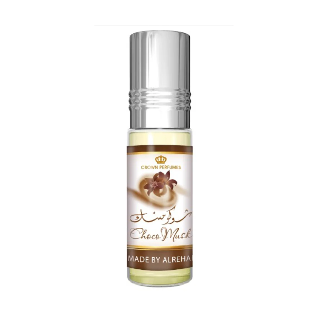 Al-Rehab Choco Musk concentrated roll-on perfume bottle, featuring a rich chocolate and musk fragrance.