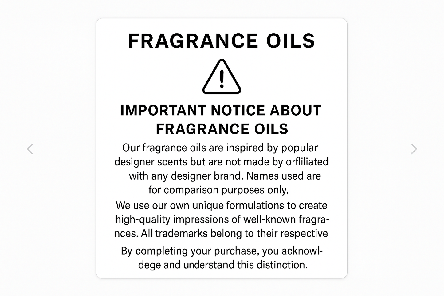 Fragrance Oils Disclaimer – Not Affiliated with Designer Brands, Comparison Use Only
