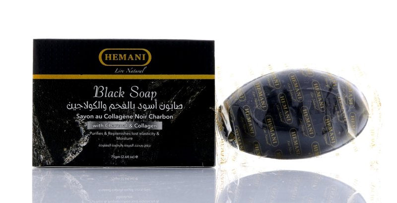 Hemani Black Soap with Charcoal and Collagen - Purifies and Replenishes Skin
