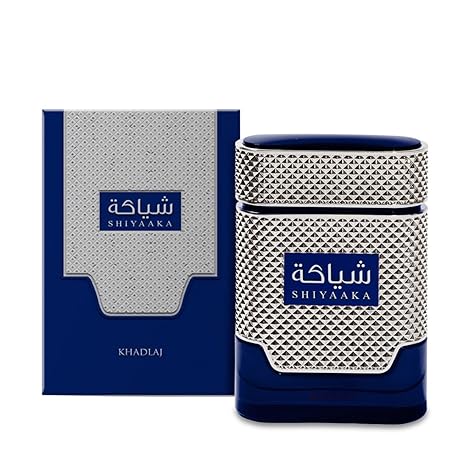Khadlaj Shiyaaka Blue Eau De Parfum for Men, elegantly displayed with its matching blue and silver packaging.