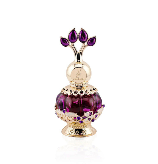 Purple Musk Concentrated Perfume Oil 20ML by Khadlaj – Elegant purple and gold perfume bottle design