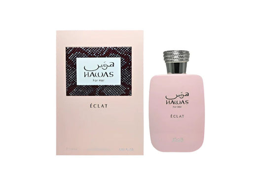 Rasasi Hawas Eclat Eau de Parfum for Women – Pink bottle and box set, 3.4 FL OZ, fruity floral gourmand fragrance