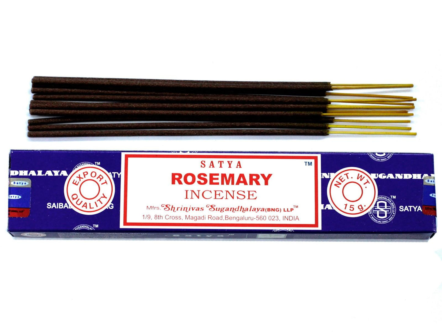Satya Rosemary Incense 15g single pack with neatly arranged incense sticks, highlighting the natural and herbal fragrance.