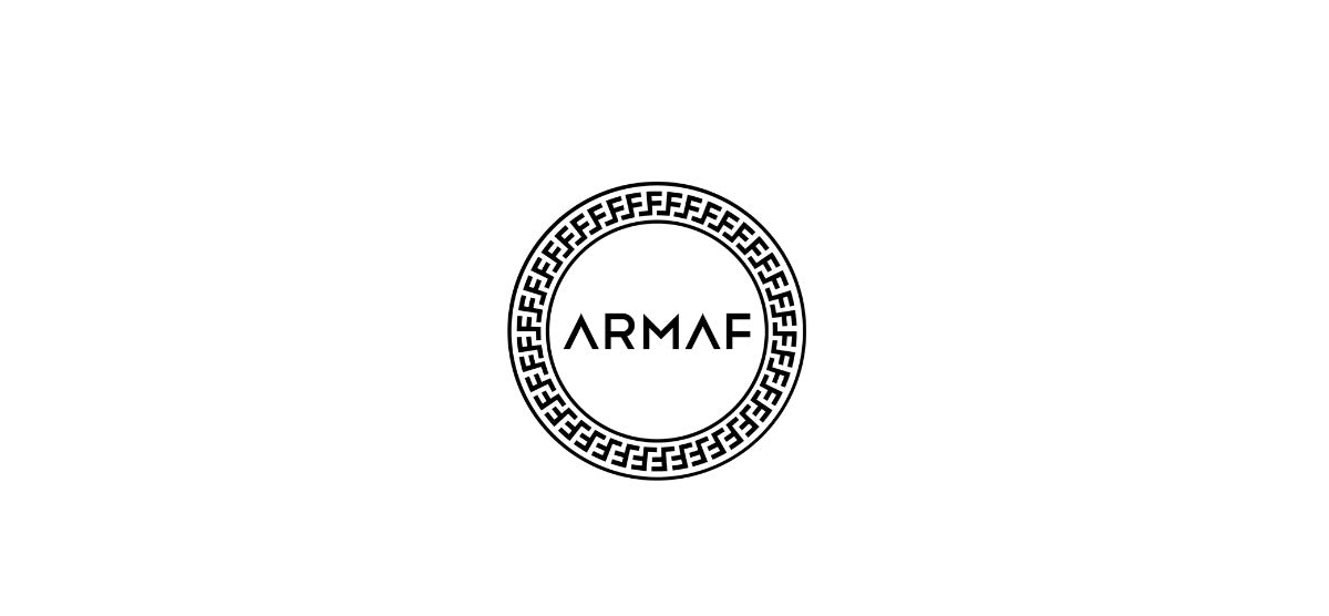 Armaf logo featuring a circular design with intricate black patterns and the brand name "ARMAF" in bold, modern typography