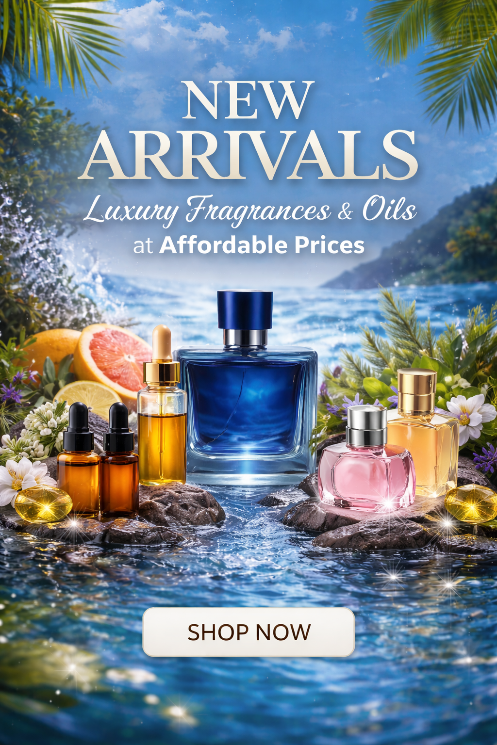 HA Fragrances new arrivals collection banner featuring luxury fragrances and fragrance oils with fresh citrus and floral elements, showcasing new perfume and oil arrivals available at affordable prices.