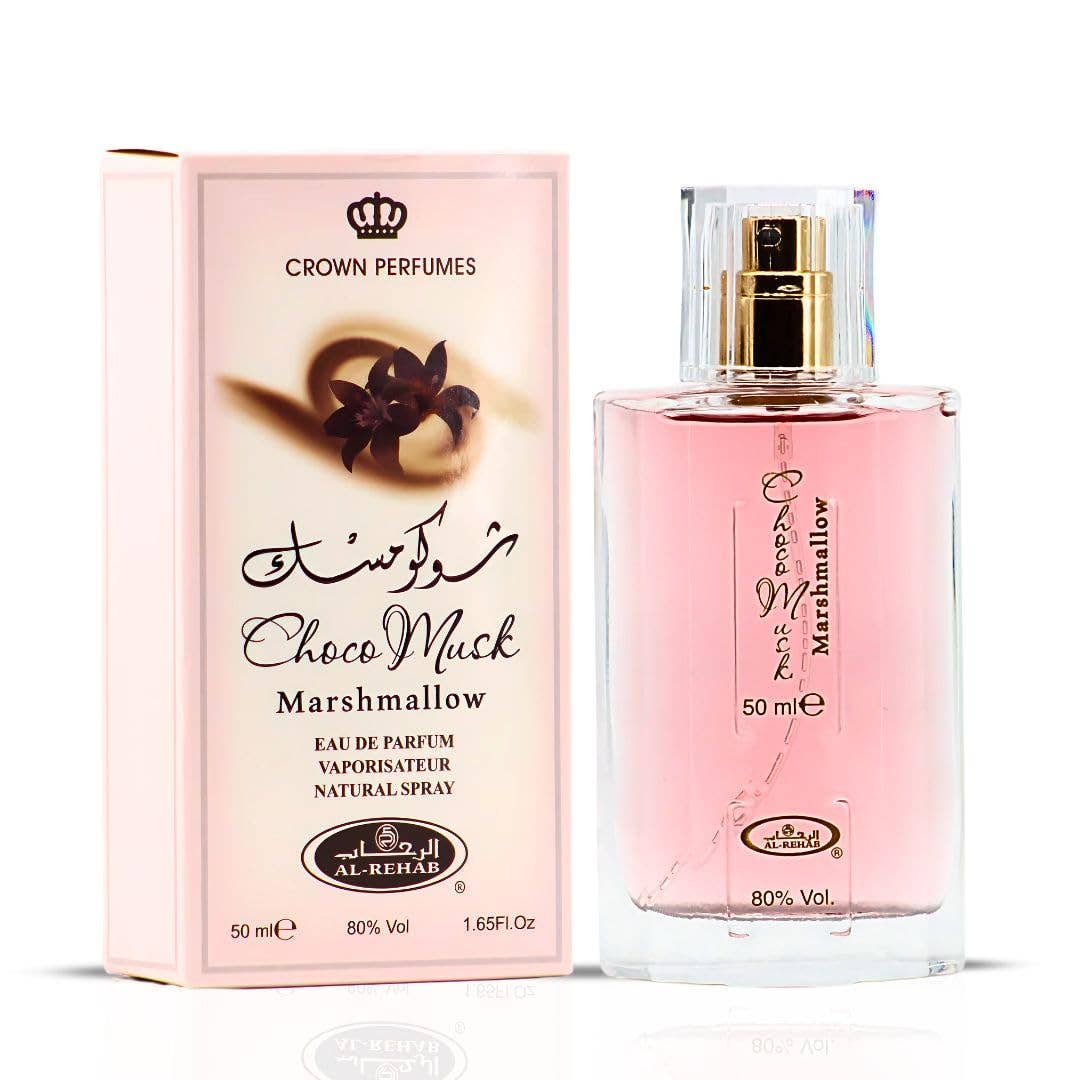 Crown Perfumes Choco Musk Marshmallow perfume bottle and packaging on a white background