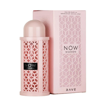 Now Women Eau De Parfum Spray with box packaging in soft pink, 100ml by Rave.