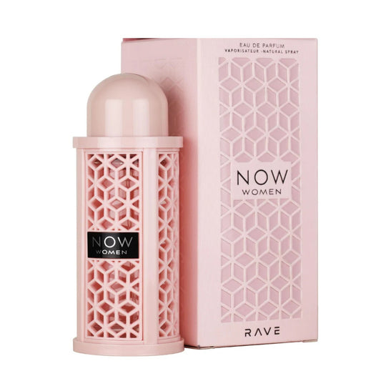Now Women Eau De Parfum Spray with box packaging in soft pink, 100ml by Rave.