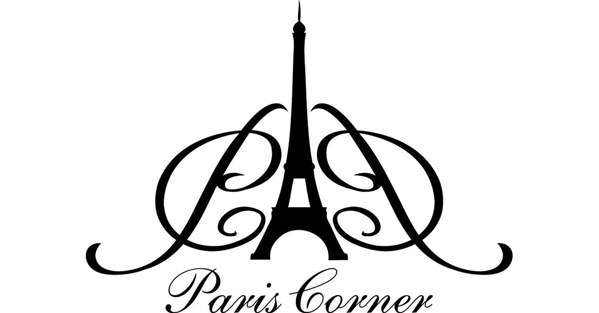 Black Paris Corner Perfumes logo featuring an elegant Eiffel Tower design with stylish lettering.