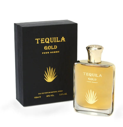 Tequila Gold Pour Homme Eau de Parfum by Bharara Beauty – black and gold bottle and box set showing luxury men’s fragrance (100 ml).