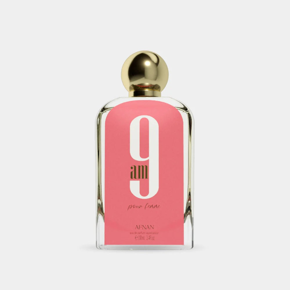 Afnan 9 AM Pour Femme Eau de Parfum Bottle and Packaging - Stylish and Feminine Fragrance
