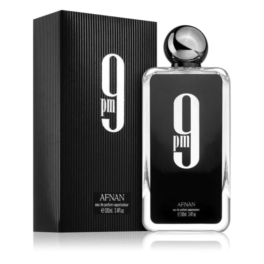 Afnan 9PM Eau de Parfum 100ml men’s sweet vanilla amber fragrance bottle with black box packaging