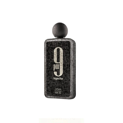 Afnan 9PM Night Out Extrait de Parfum 100ml fragrance bottle, fruity spicy amber unisex perfume known for its sweet warm evening scent, popular Arabic fragrance available at HA Fragrances in full size and decant options.