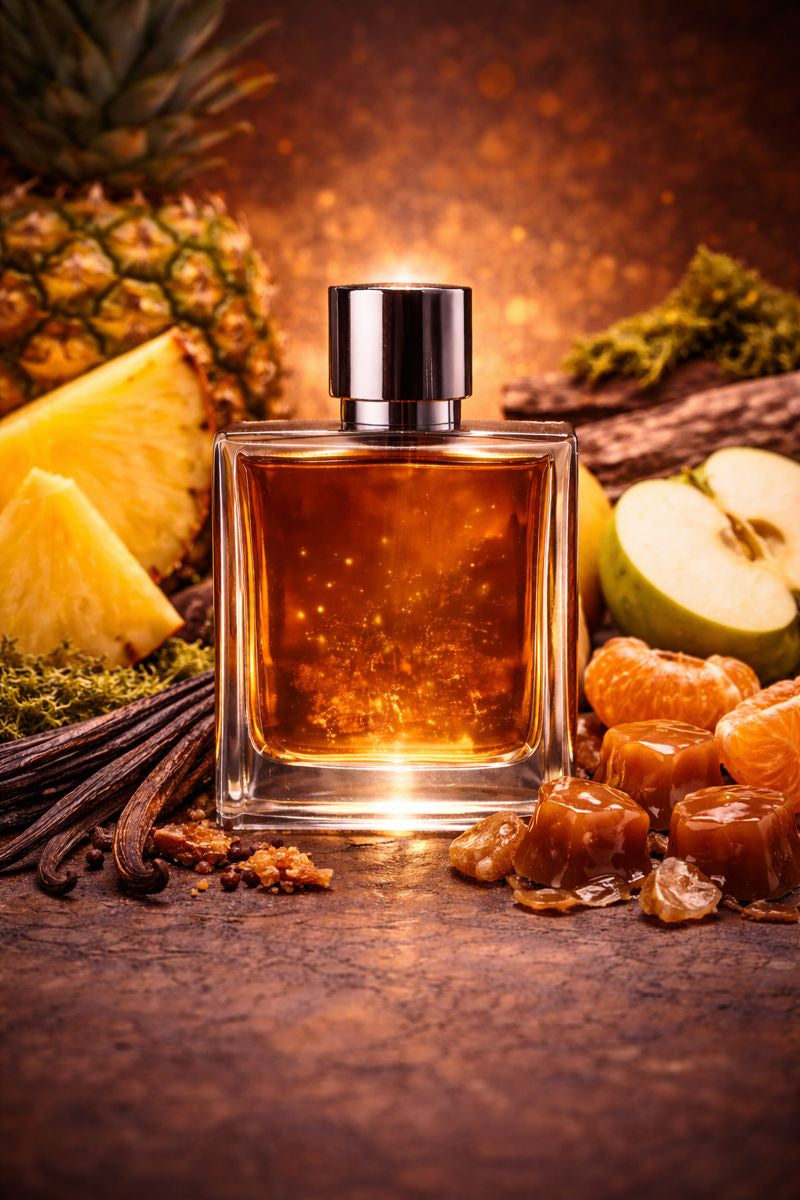Afnan 9 PM Rebel inspired fragrance oil with pineapple, green apple, mandarin, vanilla, caramel, and musk notes