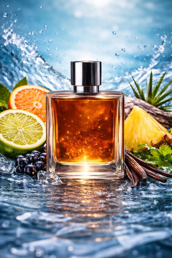 Amber Oud Aqua Dubai inspired fragrance oil with bergamot, mandarin, melon, pineapple, amber, musk, and vanilla notes