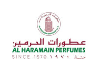 Al Haramain Perfumes logo with Arabic text, showcasing the brand's heritage since 1970.