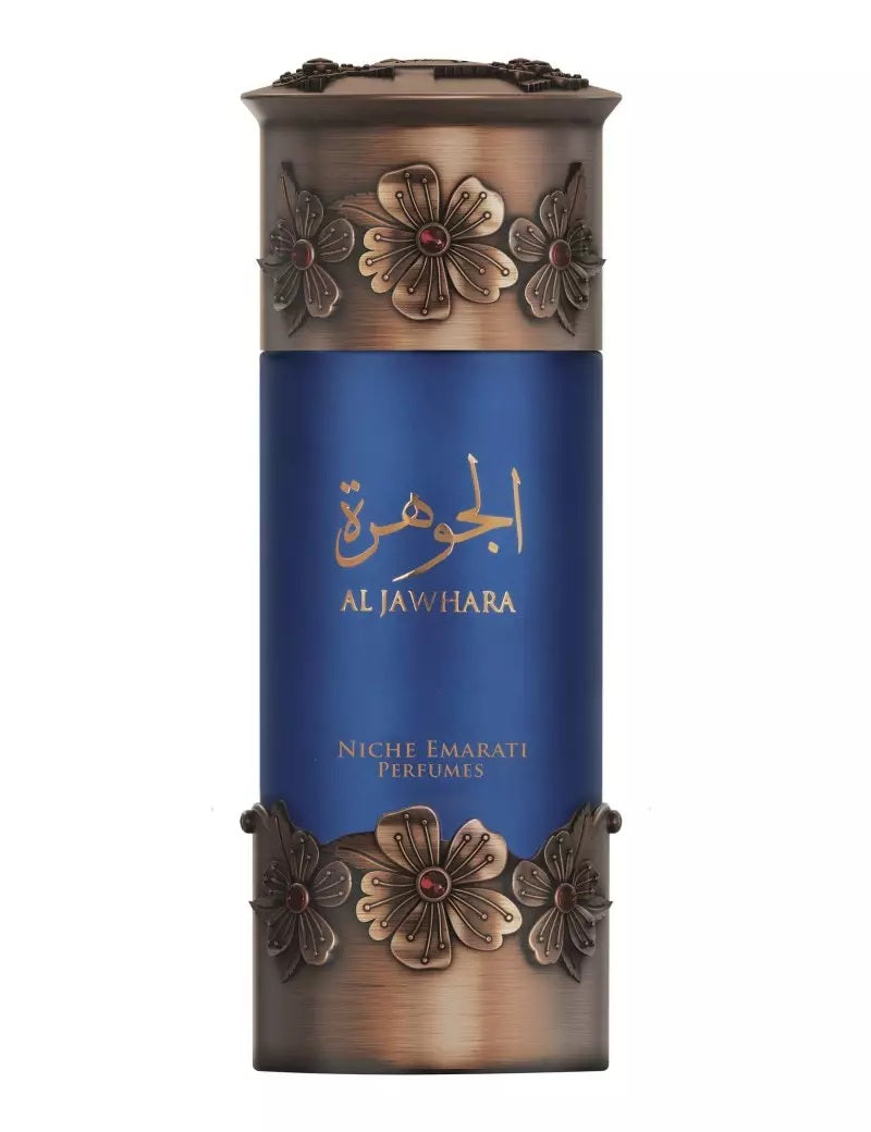 Al Jawhara perfume by Lattafa showcased in a luxurious purple set – artistic product styling for unisex fragrance