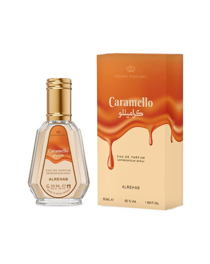 Al Rehab Caramello EDP 50 ml perfume bottle – sweet caramel gourmand scent