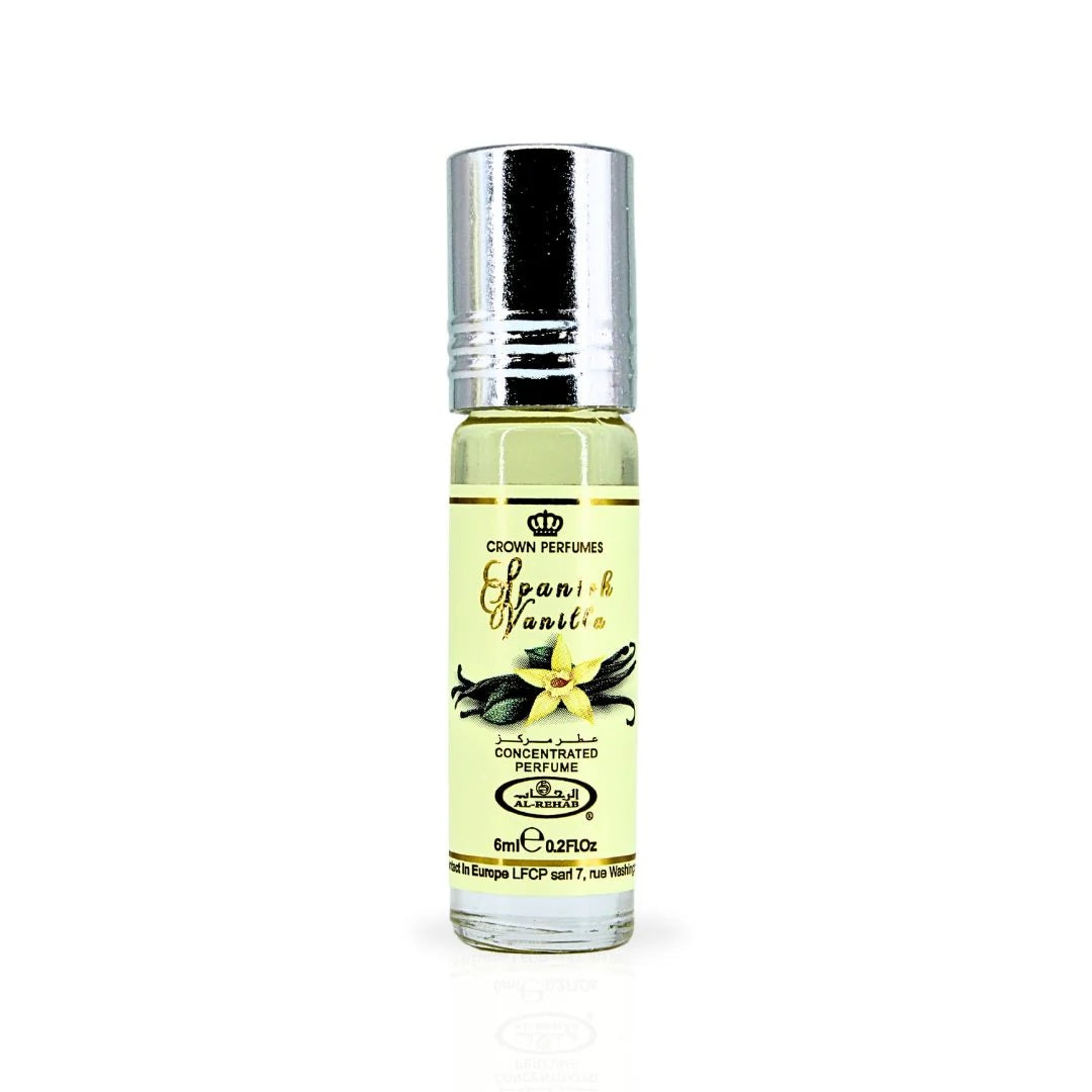 Spanish Vanilla Perfume Oil by Al Rehab – Compact 6ml roll-on bottle with a creamy and sweet vanilla fragrance.