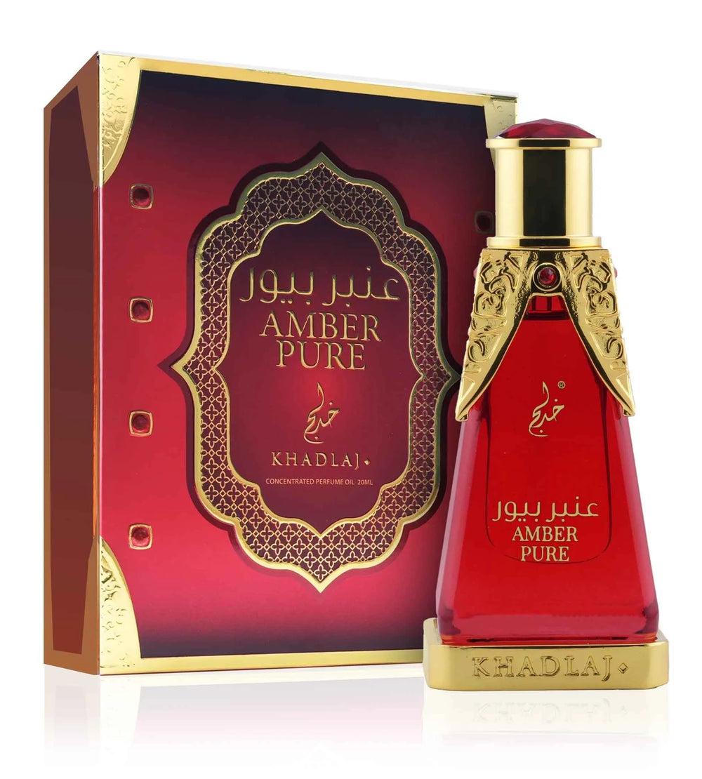 Amber Pure Concentrated Perfume Oil 20ML by Khadlaj – Luxury red and gold bottle with gift box