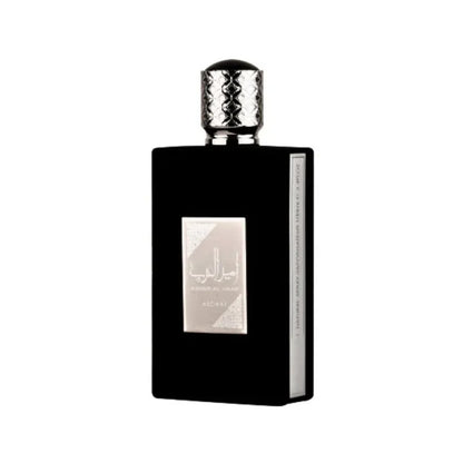 Ameer Al Arab Black Eau de Parfum 100ml bottle with sleek black design and silver cap.