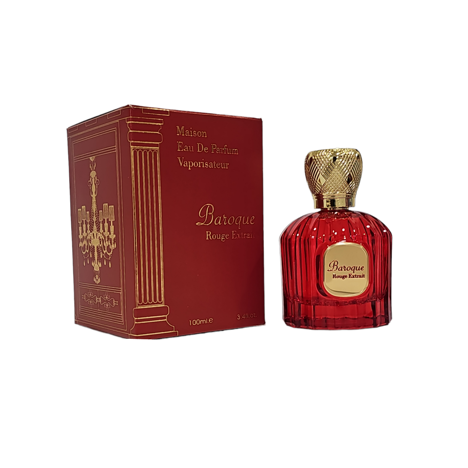 Baroque Rouge Extrait by Maison Alhambra - 100ml unisex Eau de Parfum in a luxurious red bottle with gold accents and matching ornate packaging.