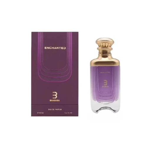  Bharara Enchanted Eau De Parfum 100ML with box – luxury unisex fragrance in purple and gold packaging.