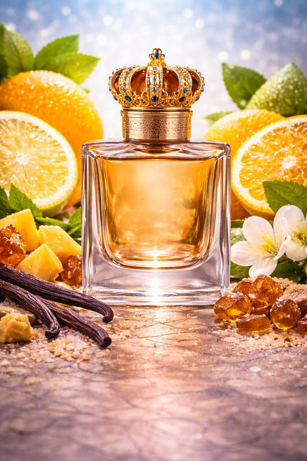 Bharara King inspired fragrance oil with lemon, orange, bergamot, fruity notes, amber, vanilla, and white musk