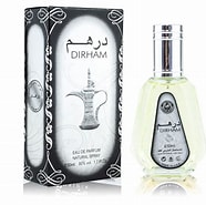 Dirham Eau De Parfum 50ML by Ard Al Zaafaran, featuring an elegant clear bottle with silver accents alongside its sophisticated black and silver packaging.