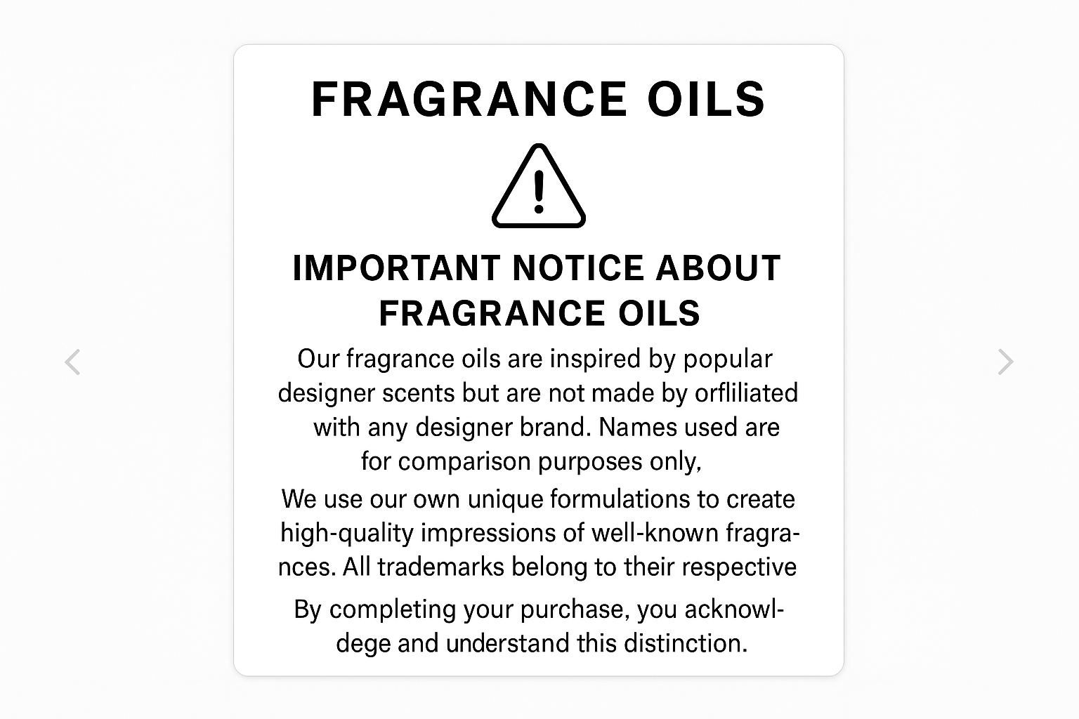 Fragrance Oils Disclaimer – Not Affiliated with Designer Brands, Comparison Use Only