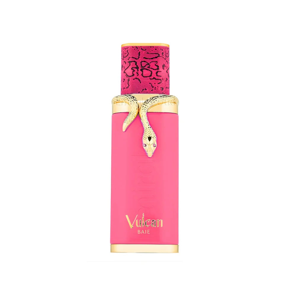 French Avenue Vulcan Baie Eau de Parfum 100ml bottle, pink floral fruity unisex fragrance with snake design