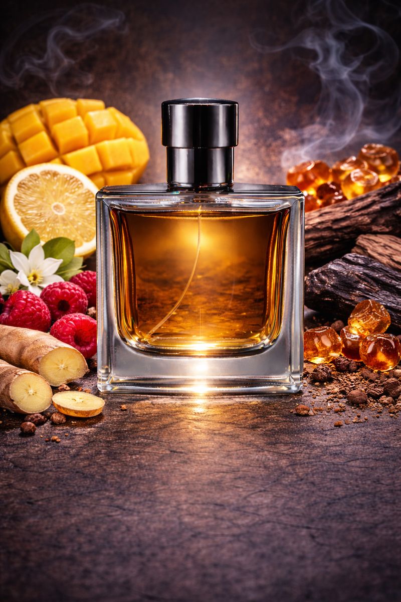 God of Fire inspired fragrance oil with mango, ginger, lemon, red berries, jasmine, cedar, oud, amber, and musk notes