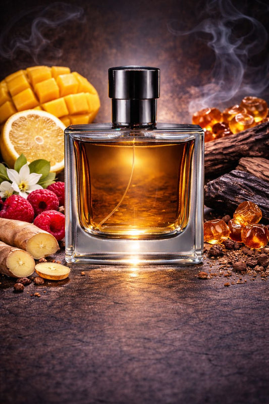 God of Fire inspired fragrance oil with mango, ginger, lemon, red berries, jasmine, cedar, oud, amber, and musk notes