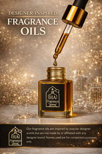 HA Fragrances designer-inspired fragrance oils featuring rich, long-lasting oil perfumes in a luxury glass bottle.