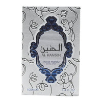 Haneen by Al-Fanoon Eau de Parfum 100ml packaging box with elegant floral design and Arabic calligraphy.