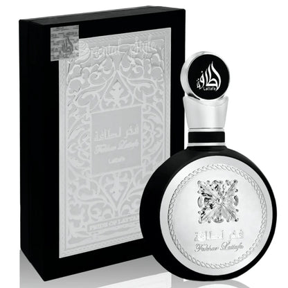 Fakhar by Lattafa for Men - 100ml Eau de Parfum, showcasing a refined black and silver design with luxurious packaging.