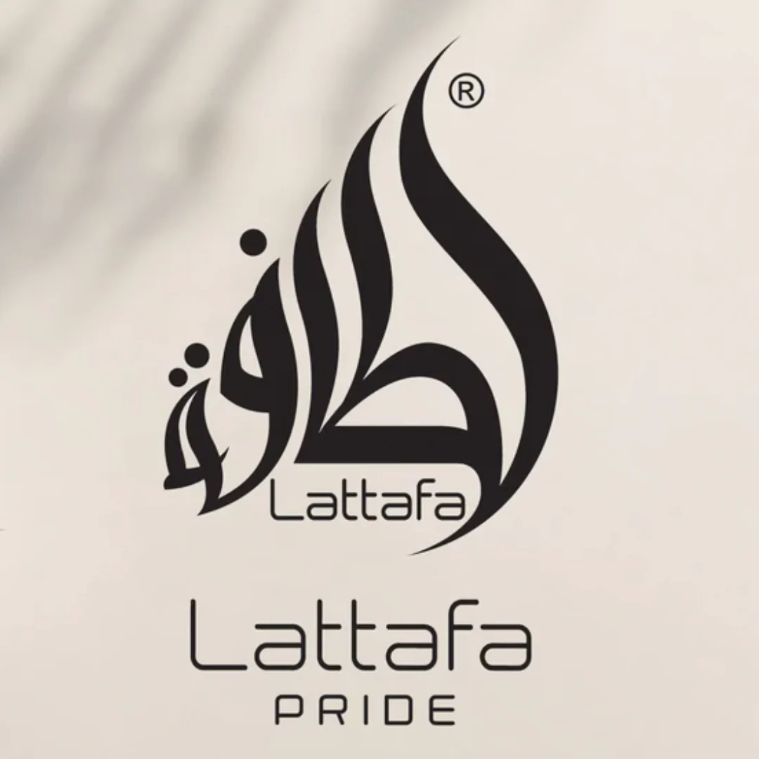 Lattafa Pride logo featuring elegant black Arabic calligraphy on a neutral background.