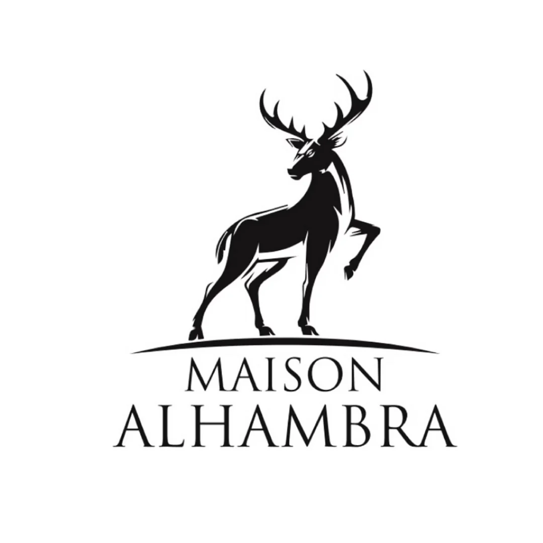 Maison Alhambra logo featuring a sleek black stag design, symbolizing elegance and strength, representing the brand's luxurious and sophisticated fragrances.