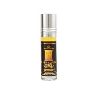 Oud & Rose 6ml roll-on perfume oil by Al-Rehab, showcasing its sleek black and gold design for a luxurious fragrance experience.