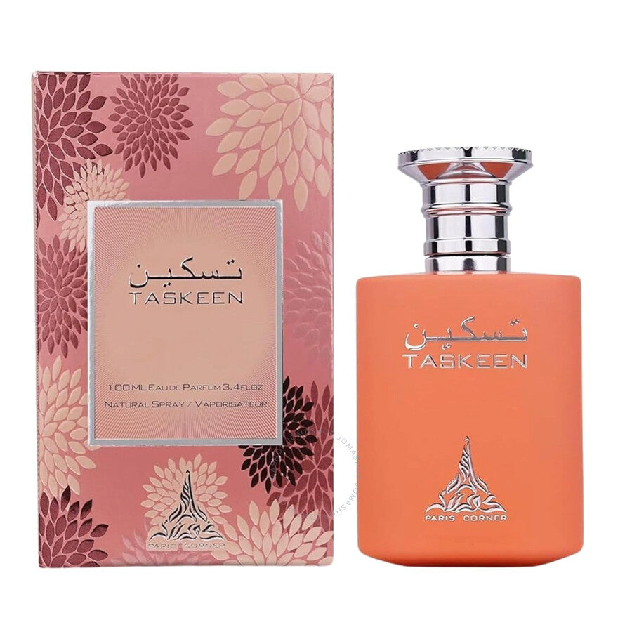 Paris Corner Taskeen Marina perfume box and bottle set, featuring a floral-themed packaging and a stylish 100ML EDP spray bottle.