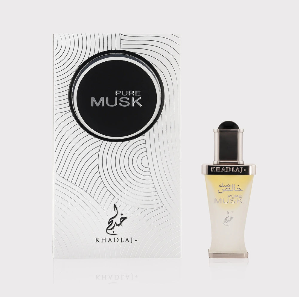Pure Musk Perfume Oil by Khadlaj – 20ML fragrance bottle with modern black and white gift box