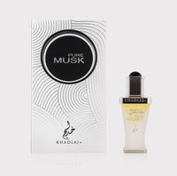 Pure Musk Perfume Oil by Khadlaj – 20ML fragrance bottle with modern black and white gift box