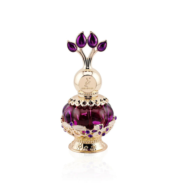 Purple Musk Concentrated Perfume Oil 20ML by Khadlaj – Elegant purple and gold perfume bottle design
