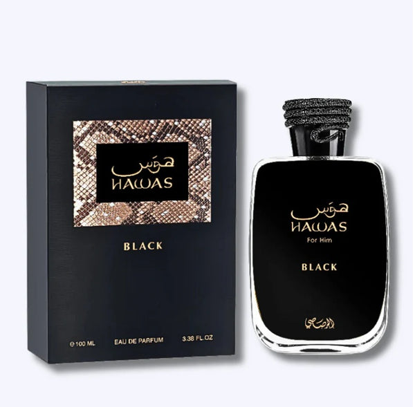 Rasasi Hawas Black Eau de Parfum 100ml for him with original box packaging bold oriental scent