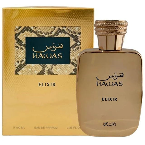 Rasasi Hawas Elixir Eau de Parfum for Men – 3.4 oz bottle with packaging